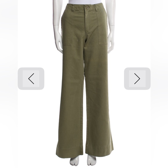 LoveShackFancy Khaki Green Wide Leg Patch Pocket Pants NEW! size S - Picture 1 of 12